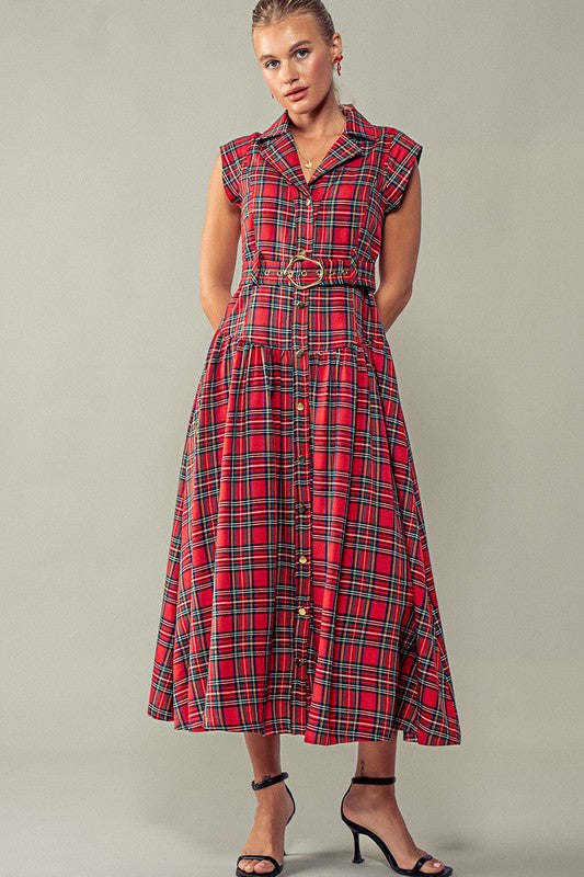 Dashing Plaid Belted A-Line Dress Final Sale L Last One! Dashing Plaid Belted A-Line Dress Final Sale L Last One!