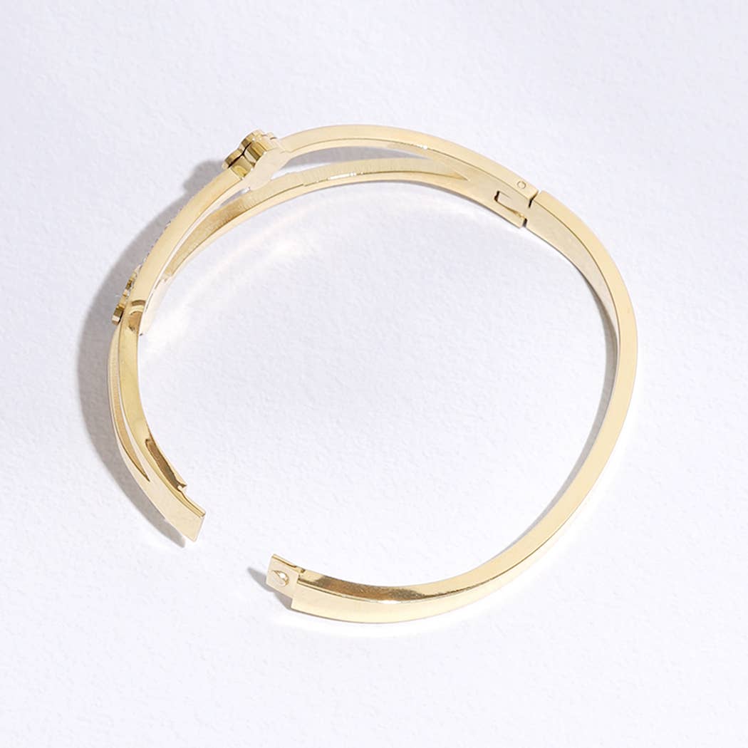 Two Tone Clover CZ Bangle Bracelet