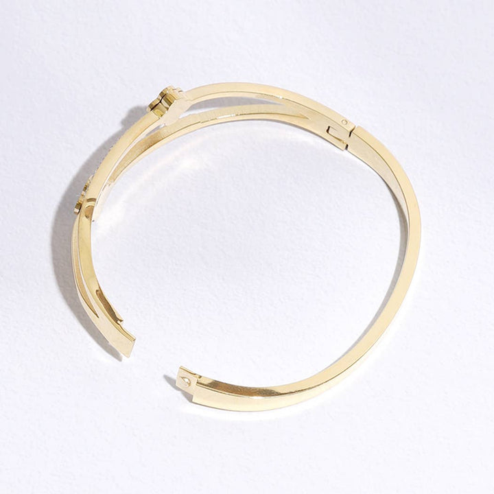 Two Tone Clover CZ Bangle Bracelet