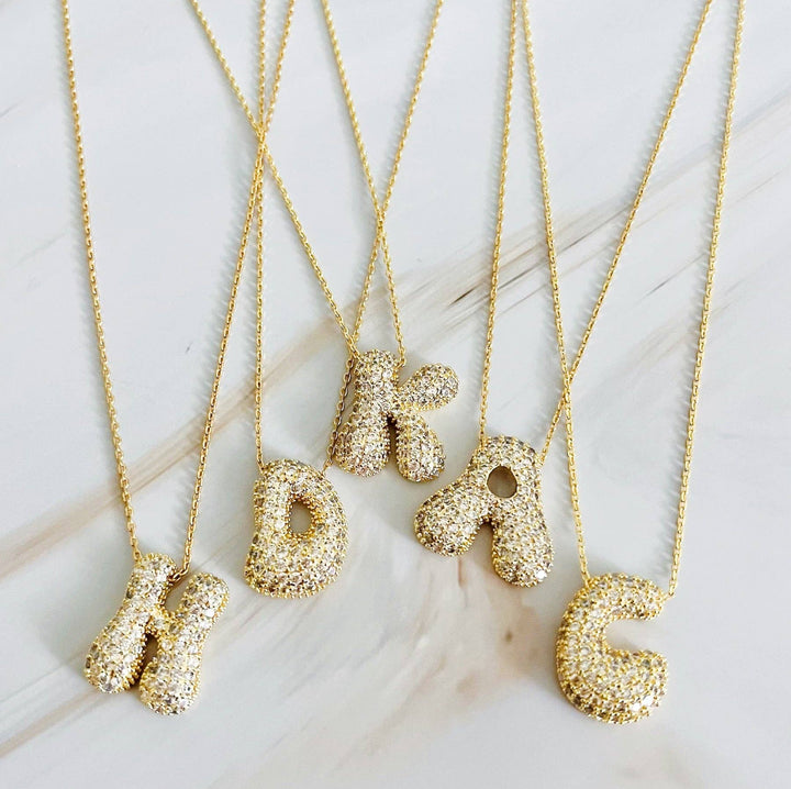 Pave Bubble Initial Necklace
