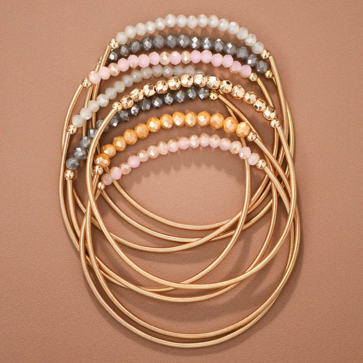 Beaded Stretch Bracelet Set - neutral
