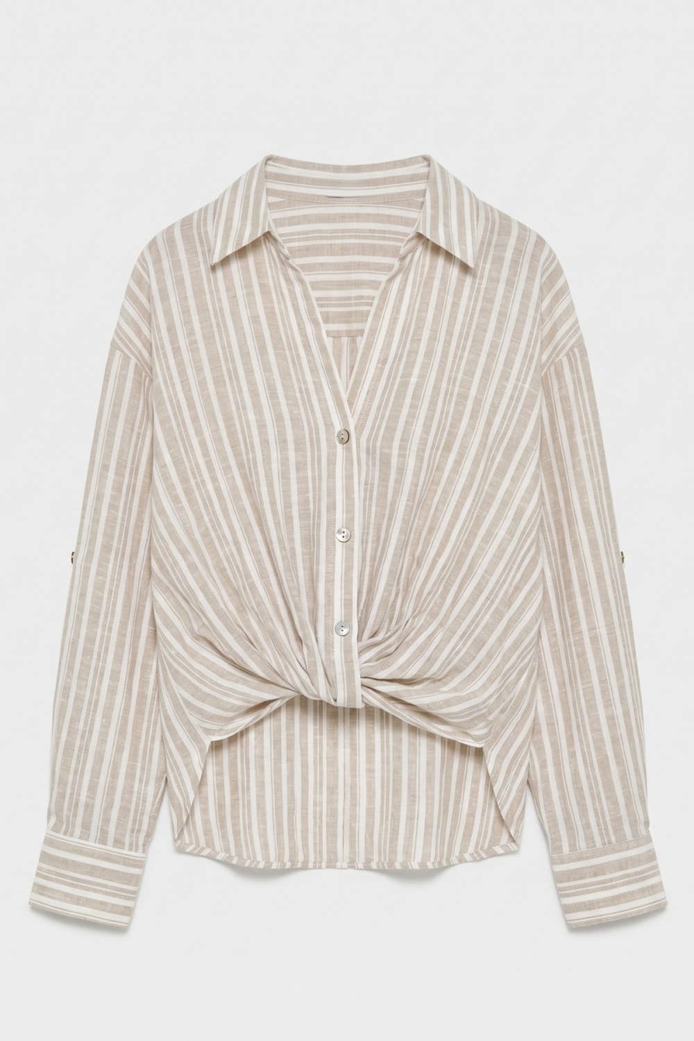 Linen Blend Twist Front Stripe Top