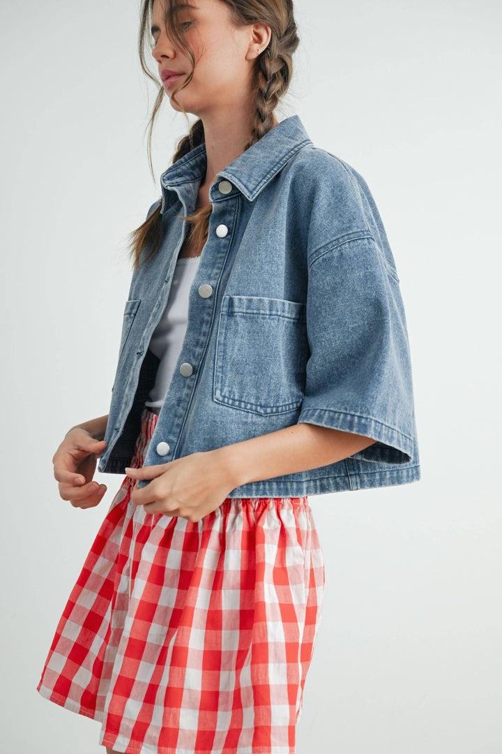 Frankie Cropped Denim Utility Jacket