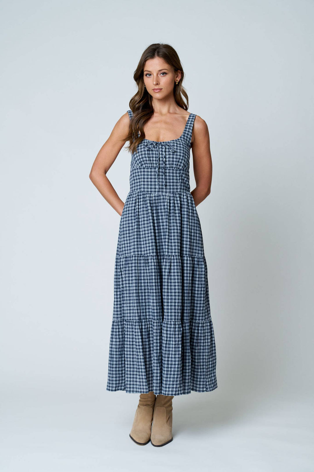 Navie Plaid Midi Dress