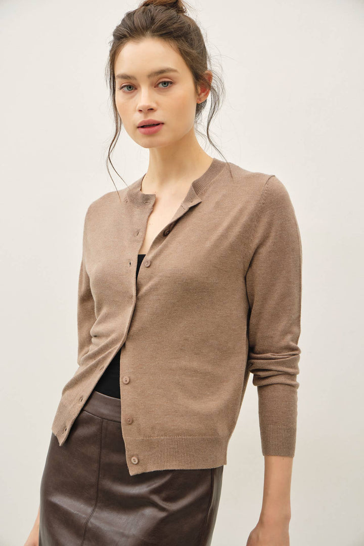 Classic Cashmere Blend Cardigan - Mocha