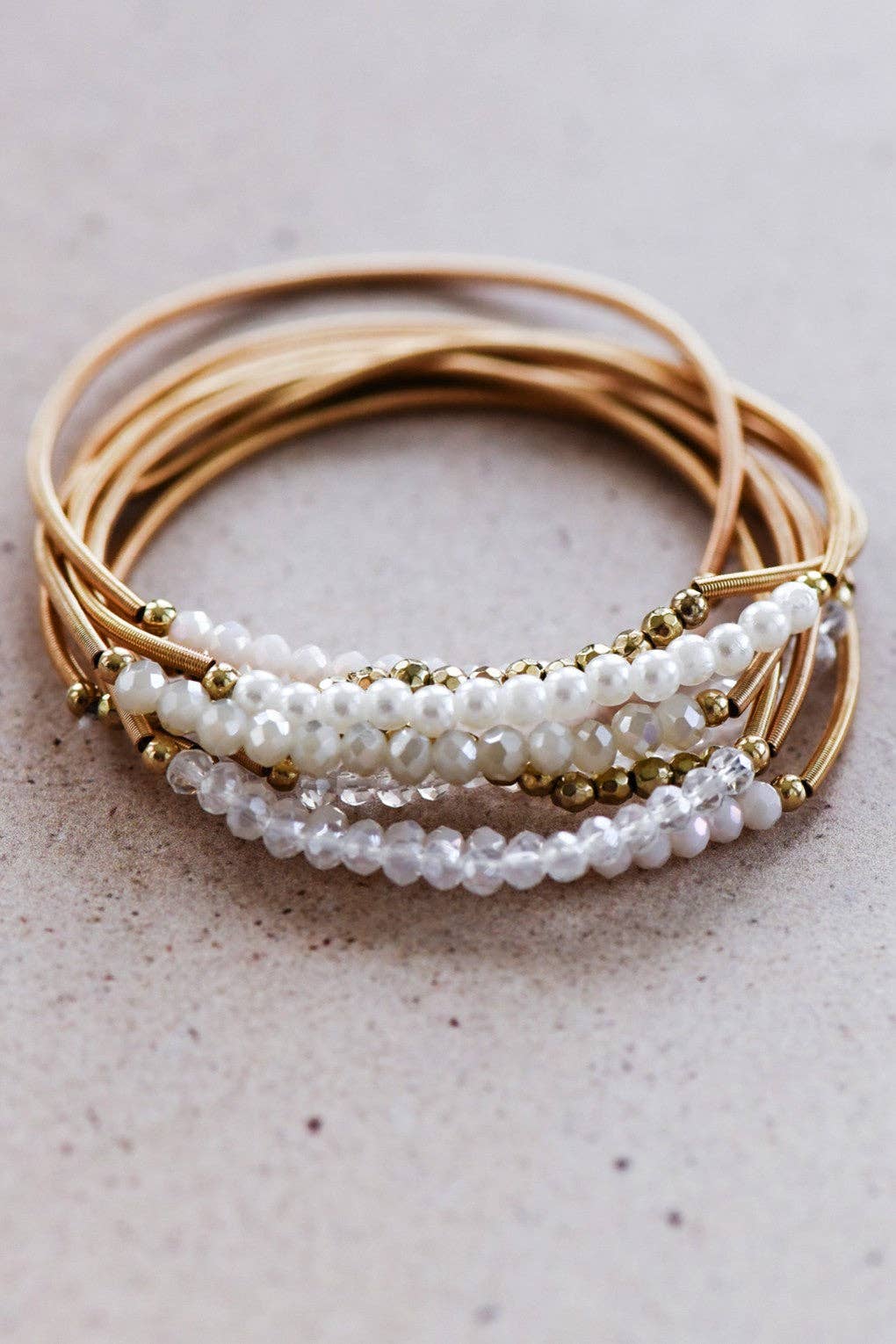 Beaded Stretch Bracelet Set - white