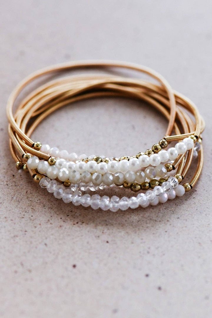 Beaded Stretch Bracelet Set - white