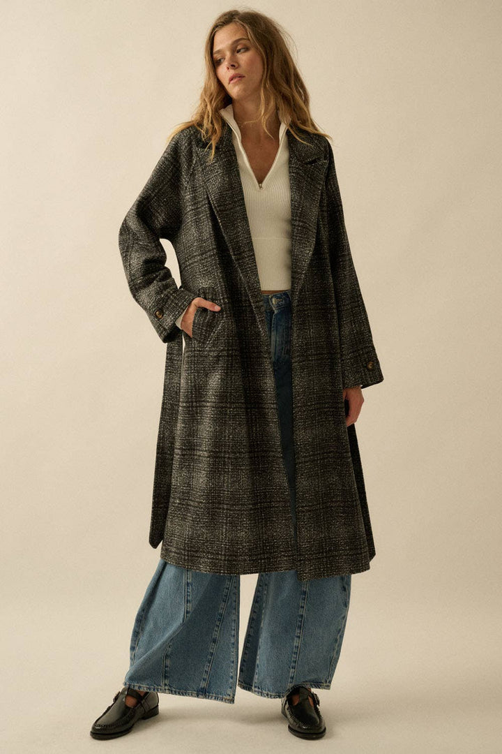 Refined Plaid Belted Coat