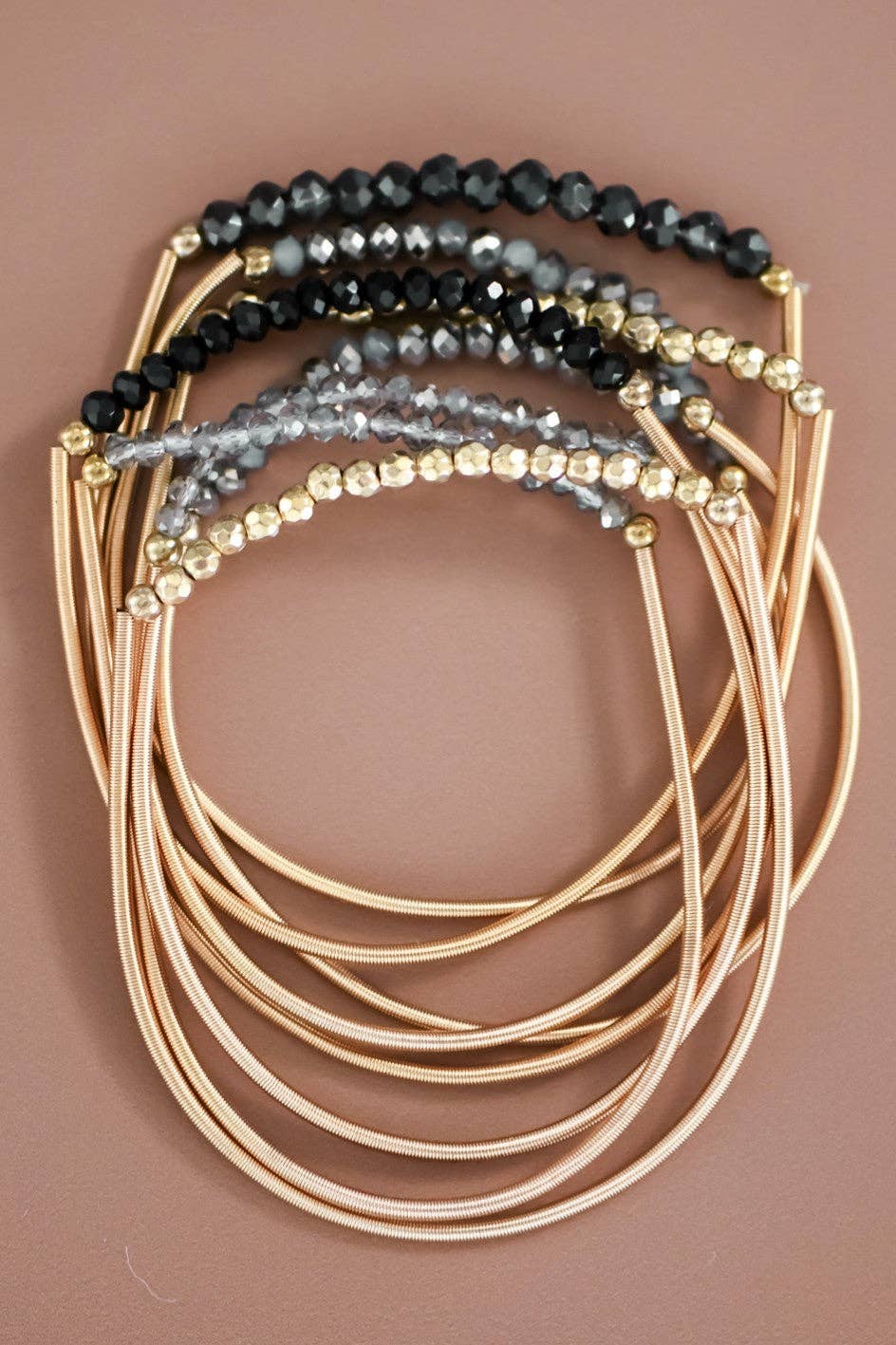 Beaded Stretch Bracelet Set - Black