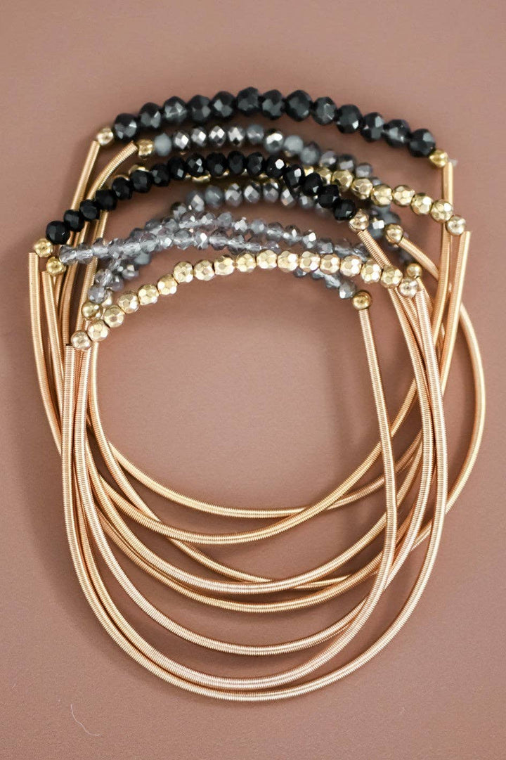 Beaded Stretch Bracelet Set - Black