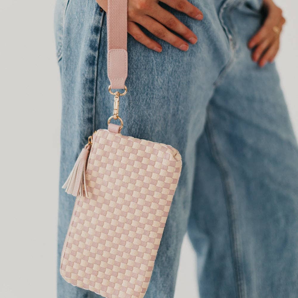 On The Go Checkered Wallet Wristlet