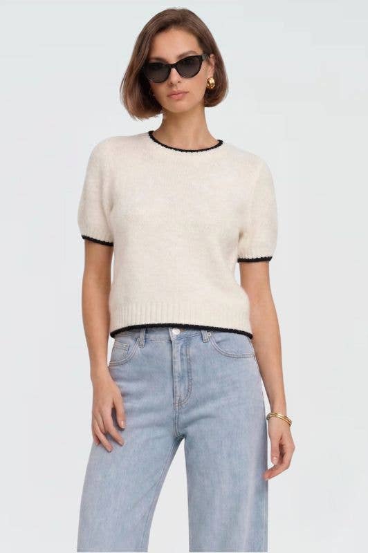 Contrast Trim Short Sleeve Sweater