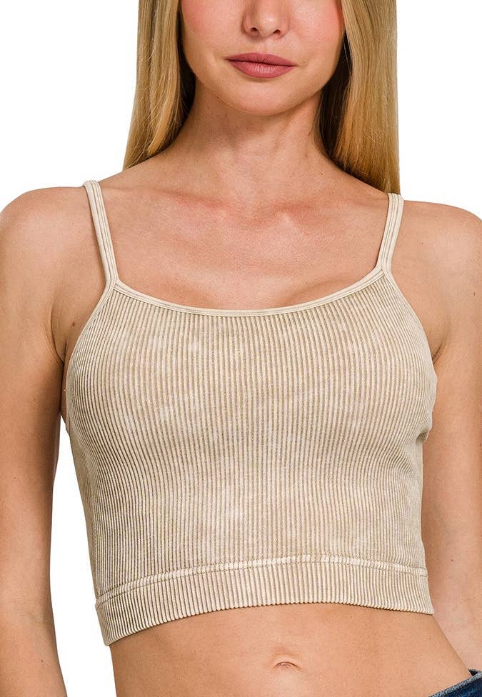 Stone Washed Ribbed Seamless Tank Top
