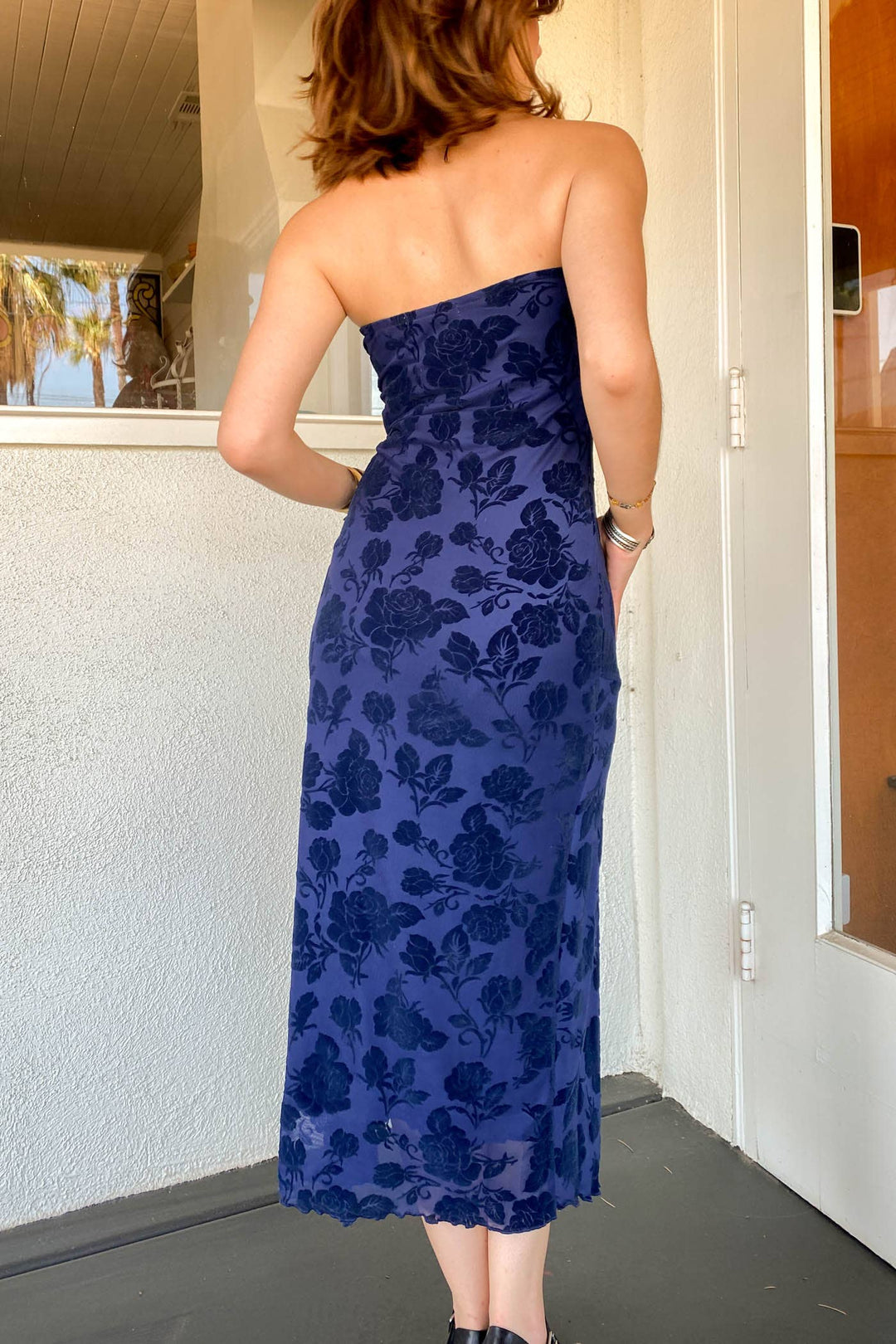 Noir Floral Lace Overlay Strapless Dress