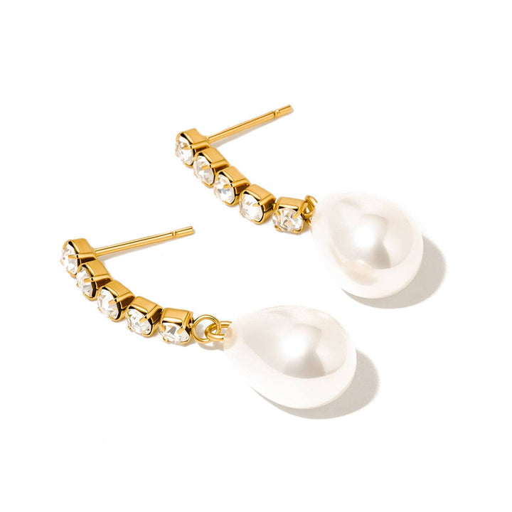 Diamond Pearl Drop Earrings - waterproof