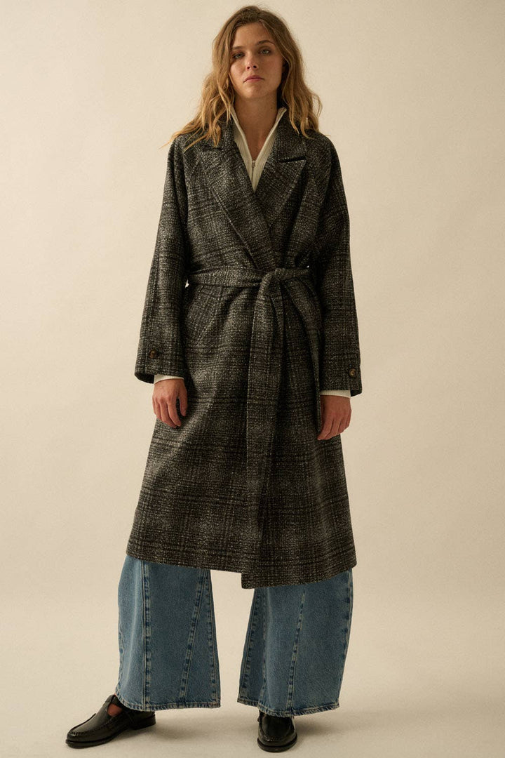 Refined Plaid Belted Coat