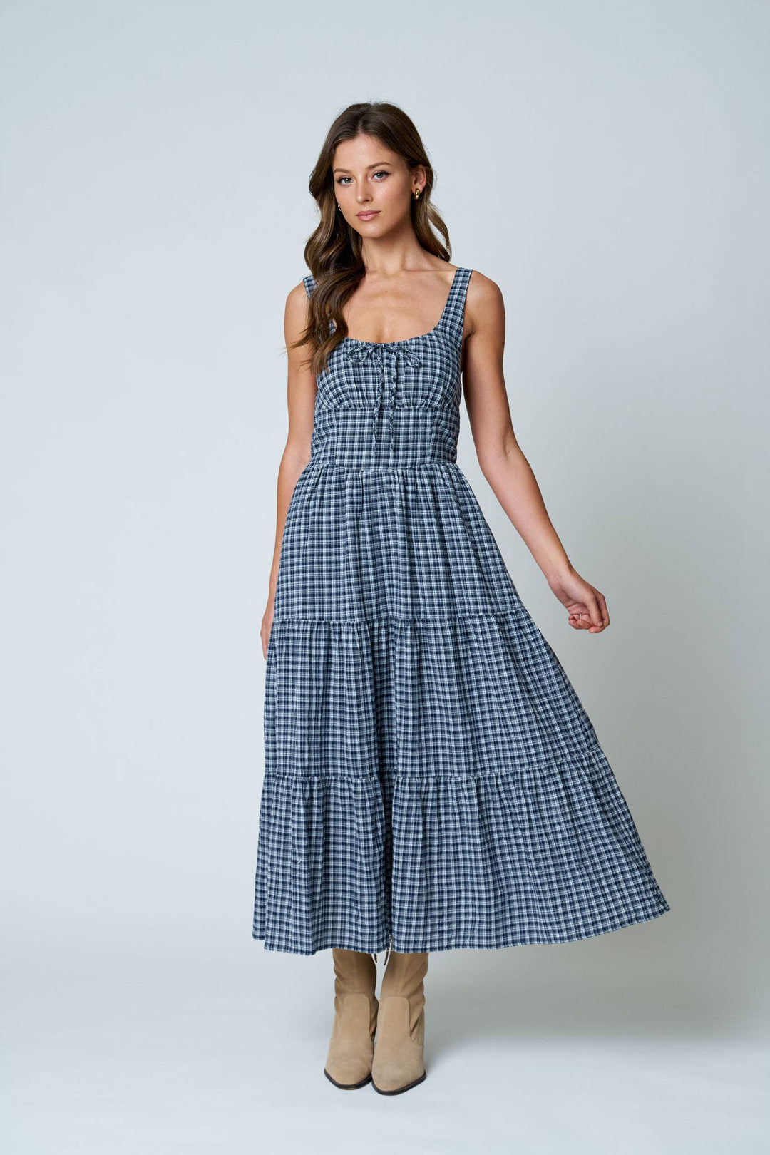 Navie Plaid Midi Dress