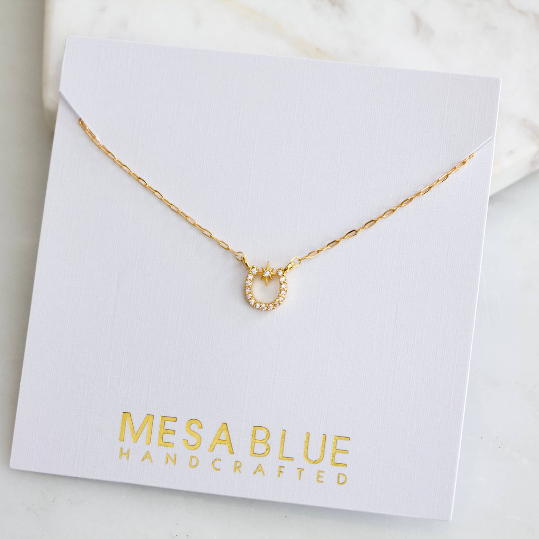 Zircon Lucky Horseshoe Necklace - Gold Filled