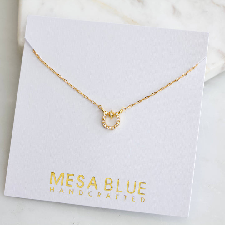 Zircon Lucky Horseshoe Necklace - Gold Filled