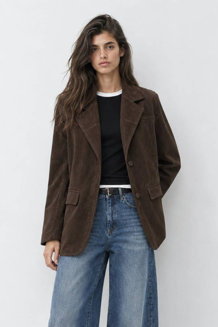 Sutton Chocolate Faux Suede Blazer