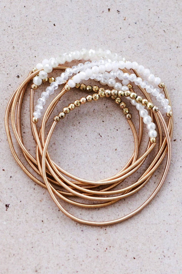 Beaded Stretch Bracelet Set - white