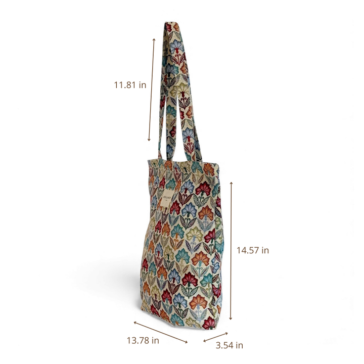 Floral Jacquard Zippered Tote Bag