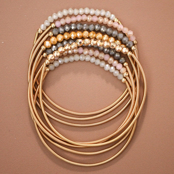 Beaded Stretch Bracelet Set - neutral