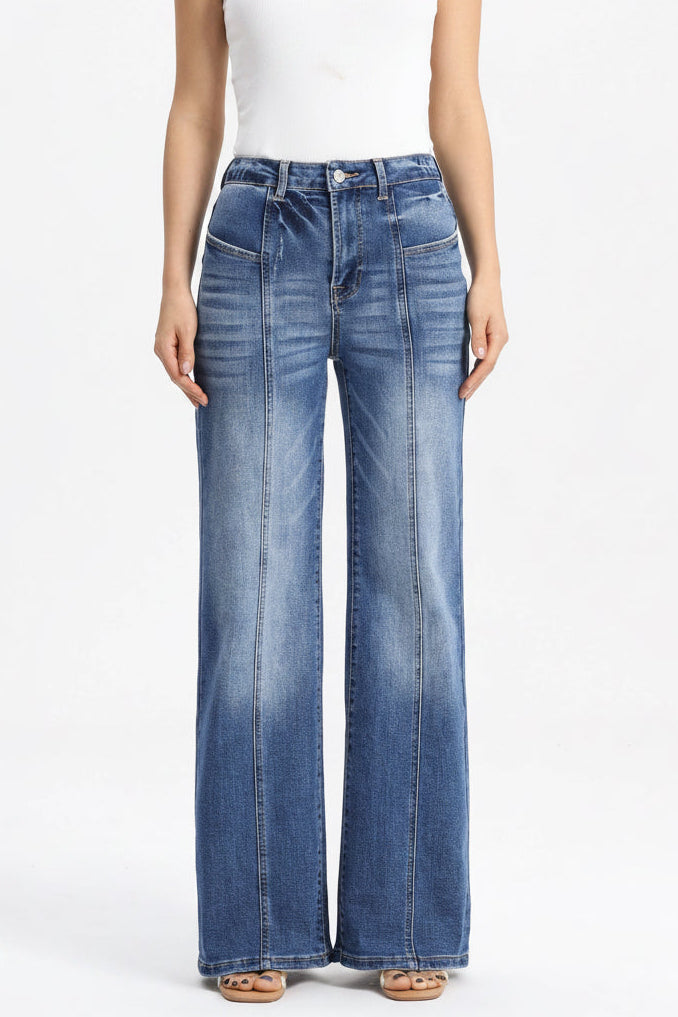 Sculpted Seam Wide Leg Jeans