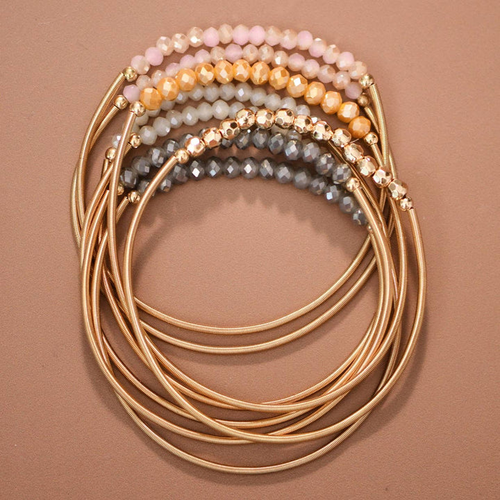 Beaded Stretch Bracelet Set - neutral