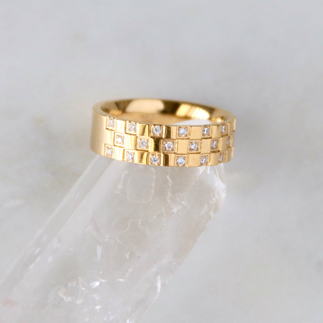 Checker Board CZ Ring