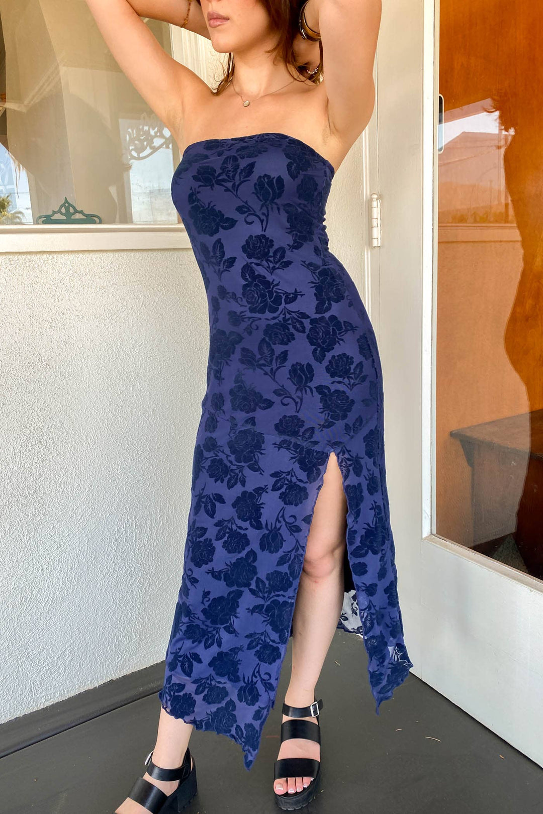 Noir Floral Lace Overlay Strapless Dress