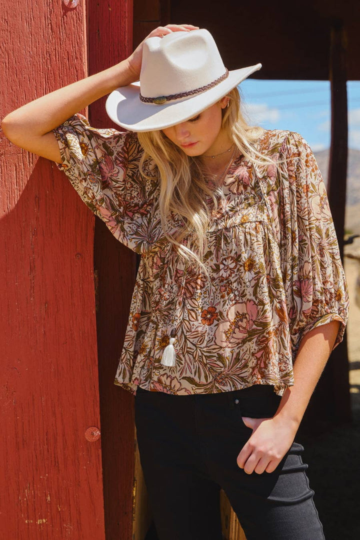 Maddi Bohemian Floral Peasant Blouse