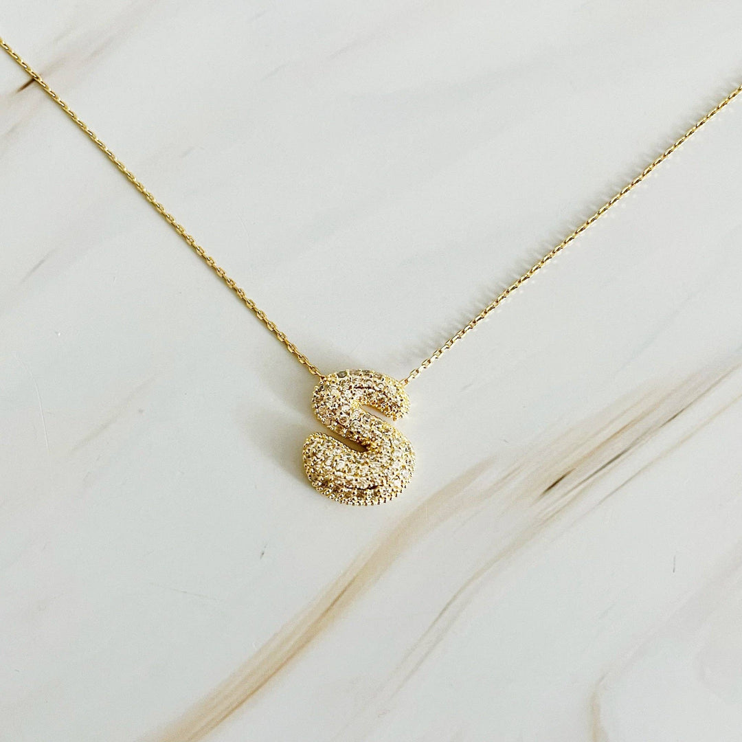 Pave Bubble Initial Necklace