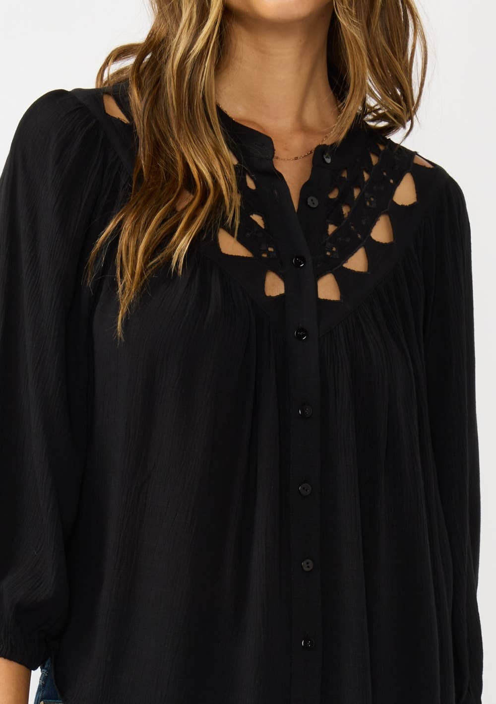 Ember Embroidered Cutout Button Down Blouse