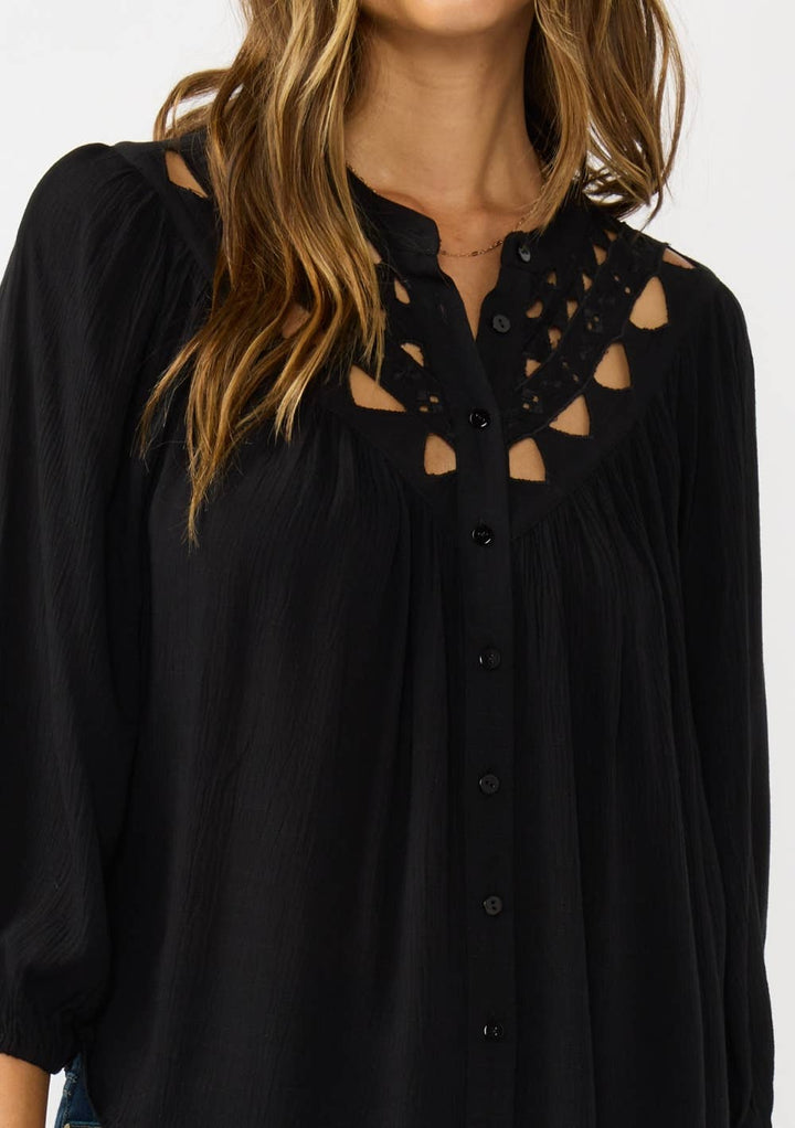 Ember Embroidered Cutout Button Down Blouse