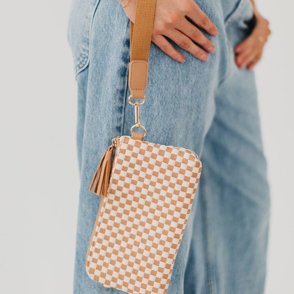 On The Go Checkered Wallet Wristlet