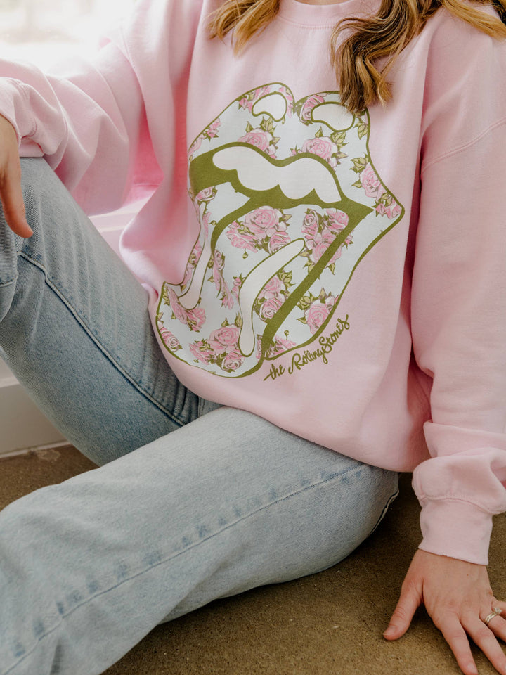 Rolling Stones Floral Lick Pink Graphic Licensed  Sweatshirt