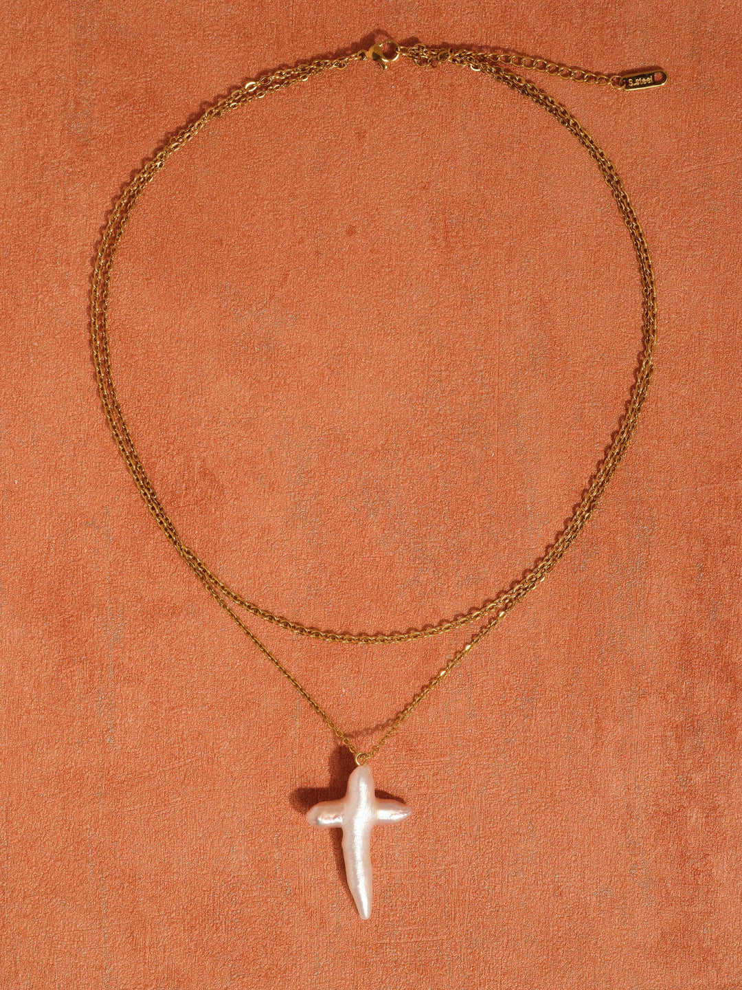Aurise 18K Gold Non-Tarnish Freshwater Pearl Cross Necklace {Preorder}