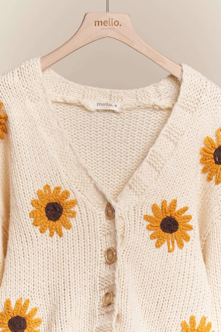 Sunflower Embroidered Crochet Cardigan