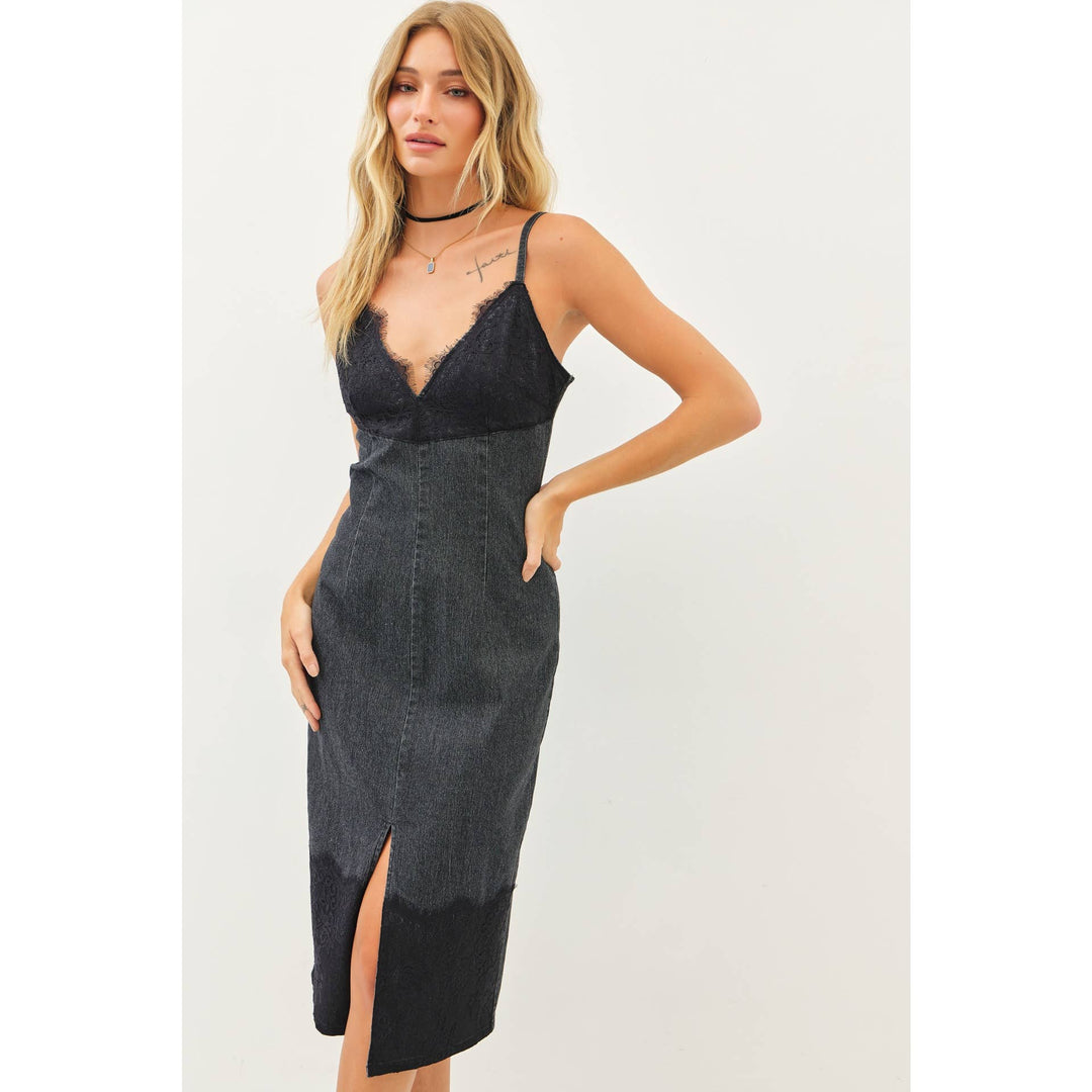 Western Chic Denim Lace Dress final sale