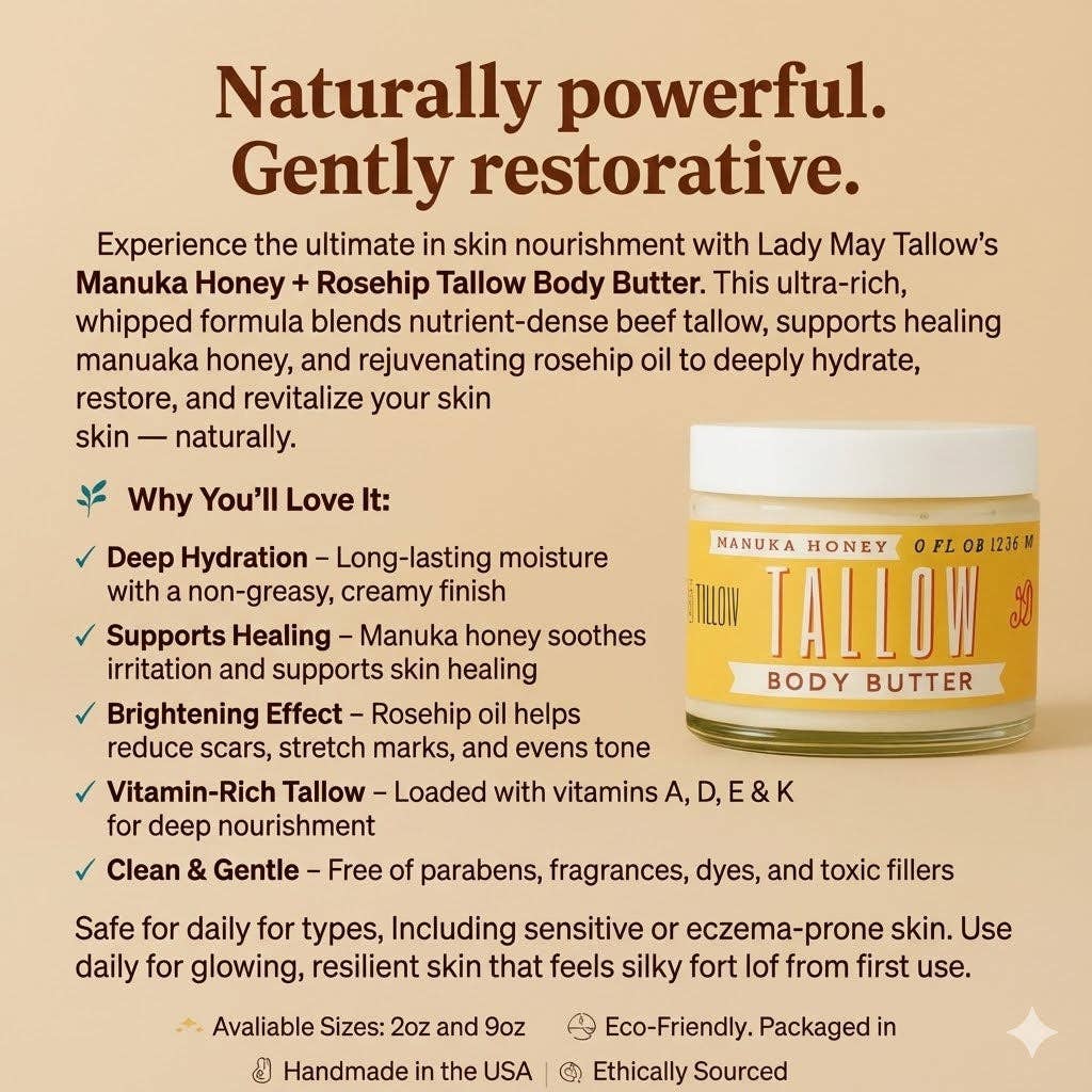 Manuka Honey + Rosehip Whipped Tallow Body Butter