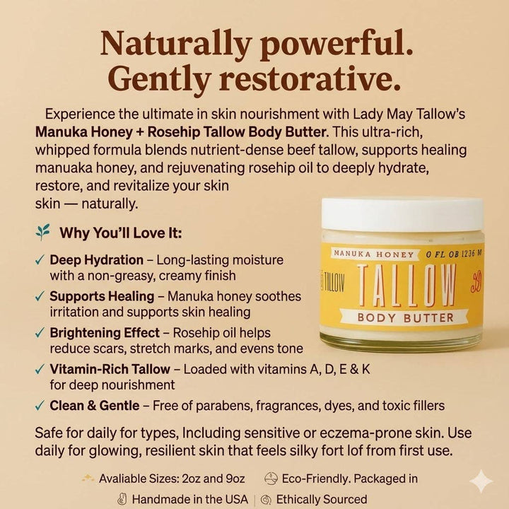 Manuka Honey + Rosehip Whipped Tallow Body Butter