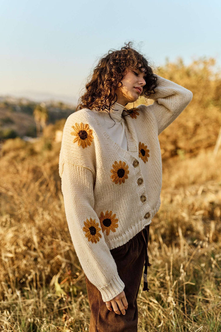 Sunflower Embroidered Crochet Cardigan