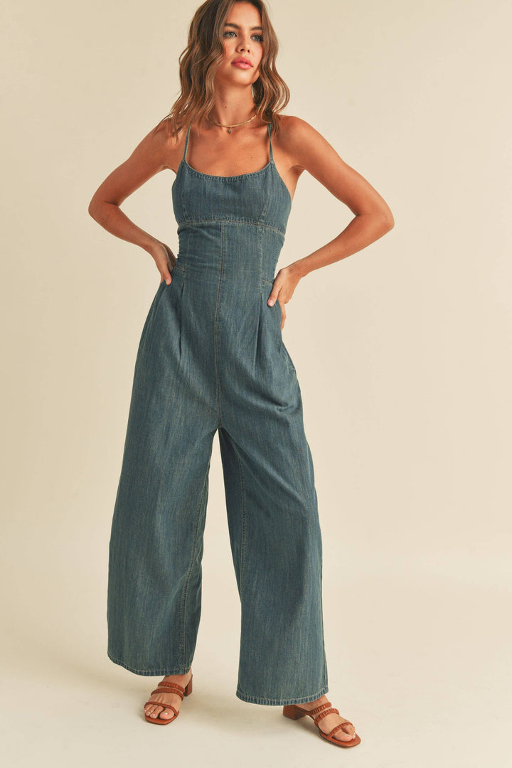 Talia Tie-Back Denim Jumpsuit