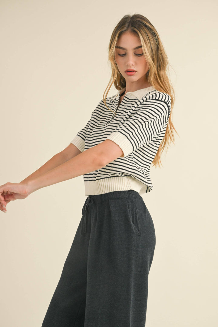 Maren Striped Knit Polo Top