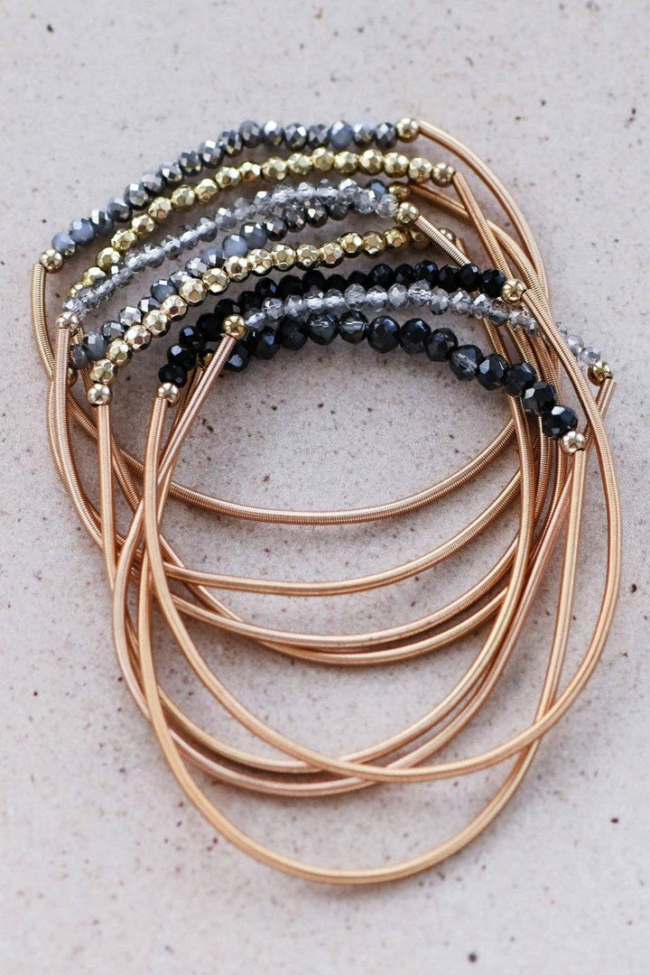 Beaded Stretch Bracelet Set - Black
