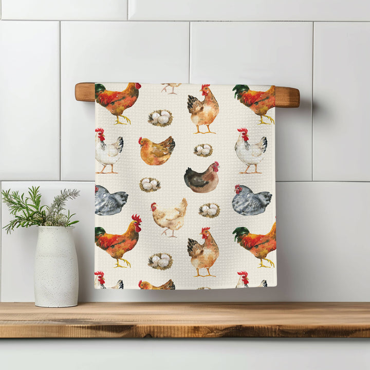 Chicken Farmhouse Kitchen Towel - white