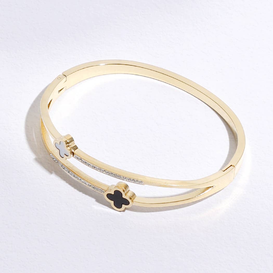 Two Tone Clover CZ Bangle Bracelet