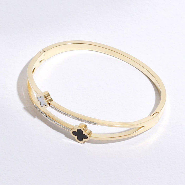 Two Tone Clover CZ Bangle Bracelet