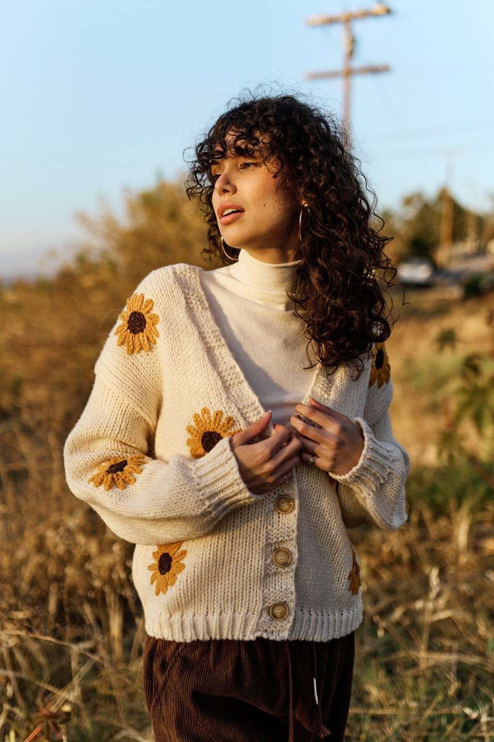 Sunflower Embroidered Crochet Cardigan